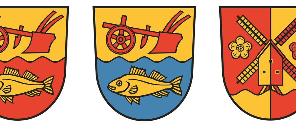 Alle drei Entwürfe wurden von dem Heraldiker Uwe Reipert angefertigt. Die Mühle bekam die meisten Stimmen. 