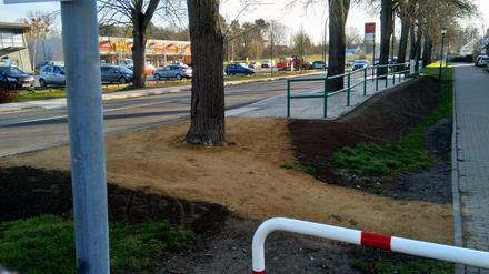 Die neue Bushaltestelle in Groß Glienicke hat einen provisorischen Zugang.