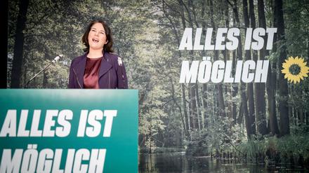 Annalena Baerbock bei der digitalen Landesdelegiertenkonferenz von Bündnis 90/Die Grünen am Samstag.