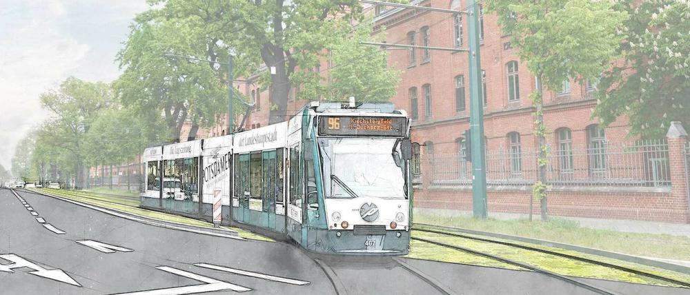 So soll das Doppelgleis an der Nedlitzer Straße aussehen.