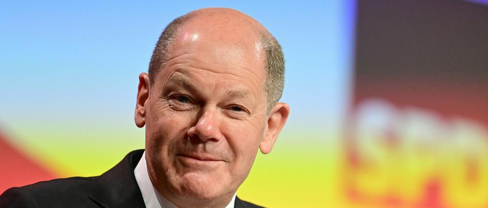 Olaf Scholz während seiner Rede bei der digitalen Landesvertreterversammlung der SPD Brandenburg.