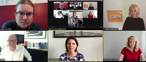 Screenshot des Jugendtalks mit Norbert Müller, Saskia Ludwig, Olaf Scholz, Annalena Baerbock und Linda Teuteberg (v.o.l.n.u.r.)