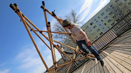Im Rahmen des Projekts "Dance in Residence Brandenburg" waren Steven Koglin (mit Mütze) und Lukas Schapp bereits zu Gast am Schlaatz. 