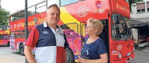 Der erste reguläre E-Bus auf Potsdams Straßen ist der Doppeldecker von Dirk Poguntke und Susanne Lang.