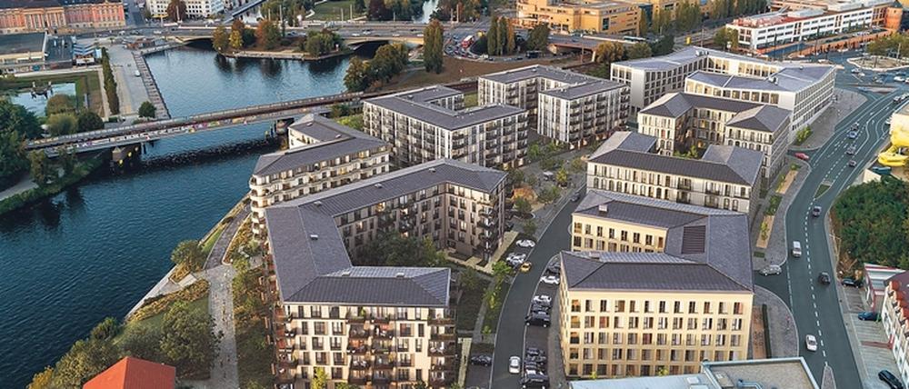 Auf dem Areal zwischen Leipziger Straße und Havelufer finden sich Wohnbauten, Hotel- und Bürohäuser.