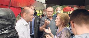 Beim Gespräch vor dem Potsdamer Schillertreff in seinem Wahlkreis gab sich Olaf Scholz nahbar.