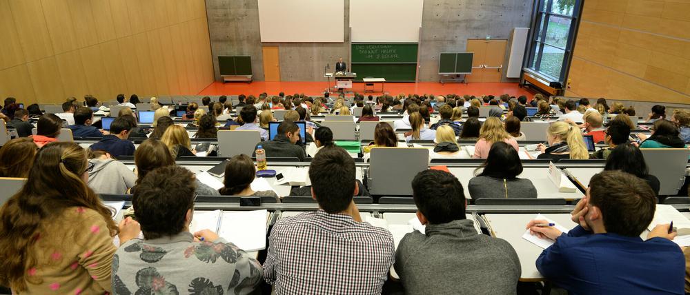 Potsdamer Studierende während einer Vorlesung in einem Hörsaal.