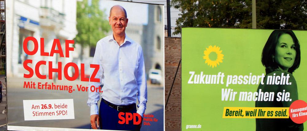 Zwei Anwärter auf das Kanzleramt kämpfen um das Direktmandat im Wahlkreis 61: Olaf Scholz (SPD) und Annalena Baerbock (Grüne).