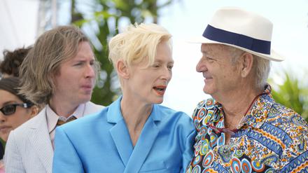 Regisseur Wes Anderson (l.) mit Tilda Swinton und Bill Murray im Juli bei den Filmfestspielen in Cannes.