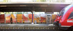 Neugestaltete Lärmschutzwand am Bahnhof Charlottenhof in Potsdam.