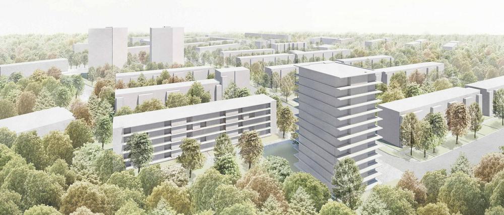 Siegerentwurf beim Architekturwettbewerb Potsdam Waldstadt Zum Kahleberg 28 der Genossenschaft "Karl Marx". Bruno Fioretti Marquez Architekten, Berlin