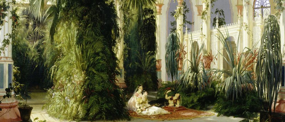 Karl Blechens Gemälde zeigt das Innere des Palmenhauses auf der Pfaueninsel - auch dort werden die Musikfestspiele gastieren.