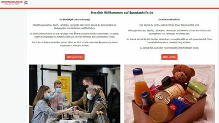 Screenshot des Hilfe-Portals "Spontanhilfe.de".