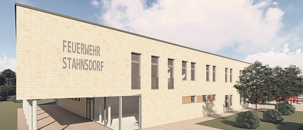 So soll die neue Feuerwache in Stahnsdorf aussehen. Der Rohbau soll um Ostern 2023 herum fertig sein. 