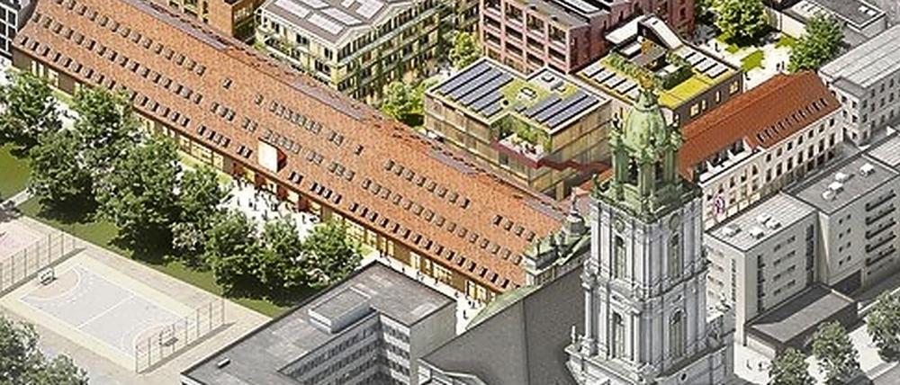 Sieben neue Gebäude sind geplant. Als erstes soll der Lange Stall neben dem Turm der Garnisonkirche fertig sein.