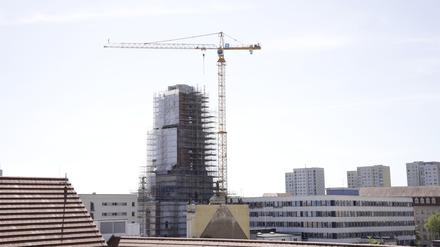 Die Baustelle des Potsdamer Garnisonkirchturms Anfang Mai. 