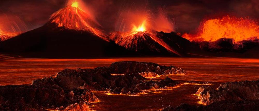 Vulkanismus in Sibirien setzte eine Kette von Ereignissen in Gang, die vor rund 250 Millionen Jahren zum Aussterben der meisten Arten des Zeitalters Perm führten. (Illustration)
