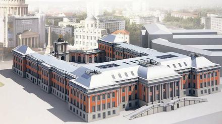 Aus neu mach alt. Das Landtagsgebäude nach Entwürfen Peter Kulkas entsteht anstelle des zerstörten Potsdamer Stadtschlosses . Foto: dpa