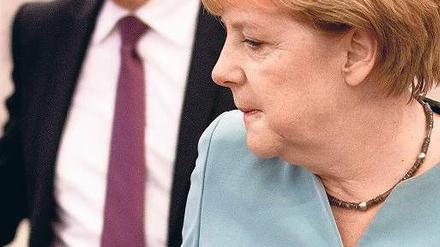 In Verteidigungshaltung. Außenminister Guido Westerwelle (FDP) und Kanzlerin Angela Merkel (CDU) sehen sich in der Syrienfrage auf der richtigen Seite. Foto: Kay Nietfeld/dpa