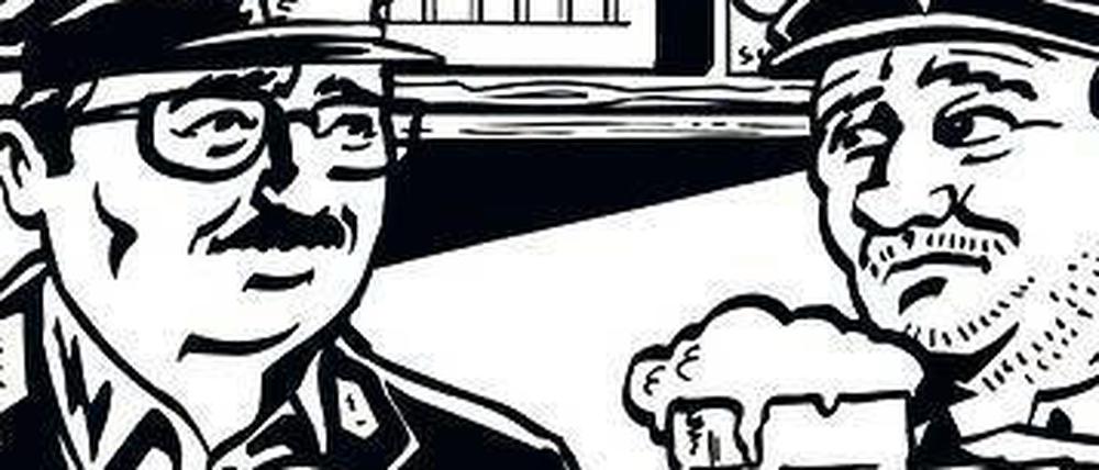 Comic-Protagonist Alois Nebel (l.) in einer Szene aus der App zur Alois-Nebel-Rundreise.