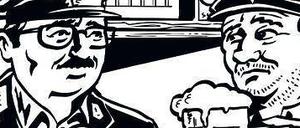 Comic-Protagonist Alois Nebel (l.) in einer Szene aus der App zur Alois-Nebel-Rundreise.