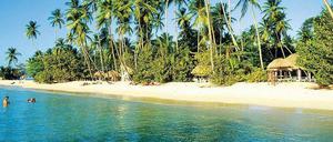 Sandmeile am Pigeon Point – die wahrscheinlich meistfotografierte (und meistbesuchte) Badestelle auf Tobago. Doch wer sich hier losreißen kann, findet viele kaum minder schöne Abschnitte.