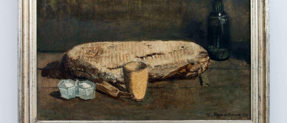 Theodor Rosenhauer, Stilleben mit Brot, Salznapf und Flasche, 1947