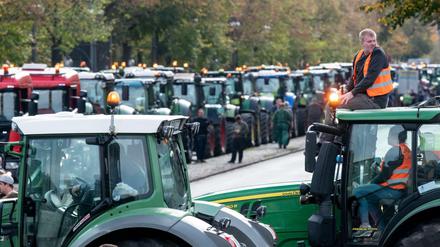 Große Räder. Bereits vor vier Wochen hatten die Bauern in Berlin protestiert. 