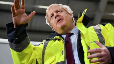 Premierminister Boris Johnson auf einer Wahlkampfveranstaltung bei einem Logistikunternehmen in Washington in der Nähe von Sunderland am 09.12.2019.