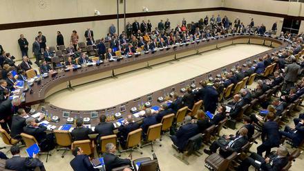 Der runde Tisch der Internationalen Koalition gegen die Terrormiliz IS am Mittwoch im Nato-Hauptquartier in Brüssel.