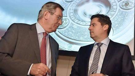 Wo geht es hin mit der Vermarktung? Karl Hopfner (links), Präsident des FC Bayern München, und DFL-Geschäftsführer Christian Seifert.