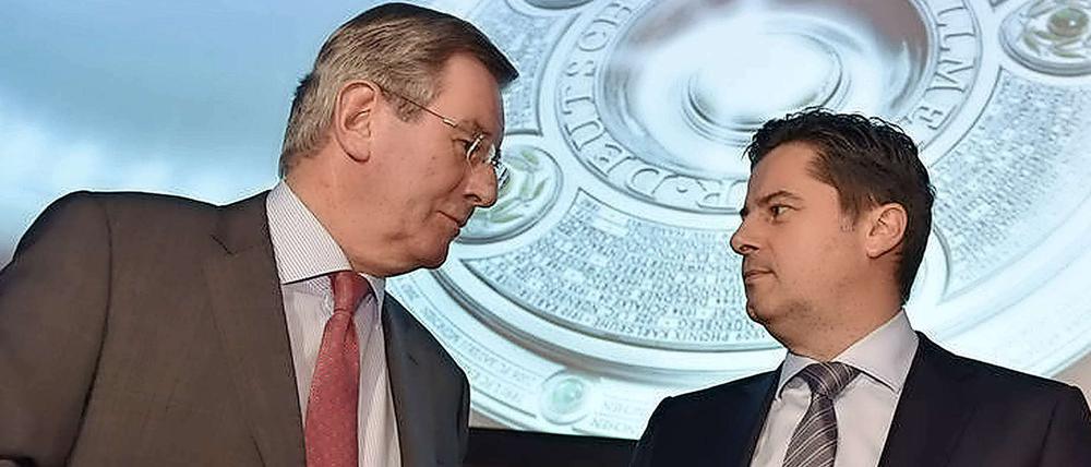 Wo geht es hin mit der Vermarktung? Karl Hopfner (links), Präsident des FC Bayern München, und DFL-Geschäftsführer Christian Seifert.