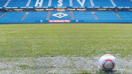 Weich gespült. Der neue Rasen des HSV hielt der Dauerdusche nicht stand. Foto: dpa