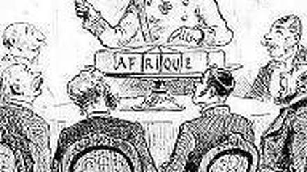Eine französische Karikatur auf Bismarck, der Afrika als Kuchen verteilt. Foto: Arte
