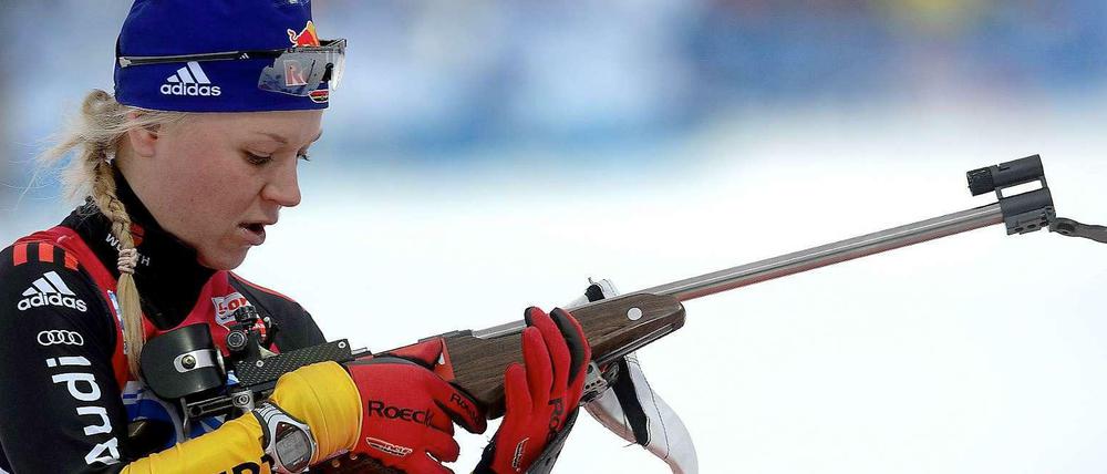 Deutsche Medaillenhoffnung ohne Gewähr: Miriam Gössner mit Gewehr.
