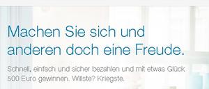 Willste? Kriegste! Das Spiel, bei dem den Gewinnern 500 Euro versprochen werden, läuft auf der Homepage von Paypal Deutschland immer noch. 