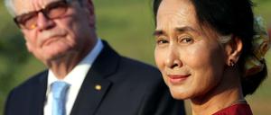 Bundespräsident Joachim Gauck und die Oppositionsführerin Aung San Suu Kyi trafen sich bereits im Februar 2014 in Birma.