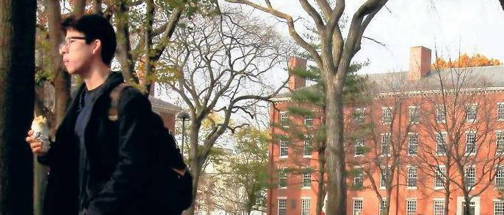 Studierende gehen über den Campus der Harvard-Universität.