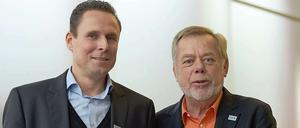 Was hat er sich da angetan? Der zweimalige Bahnrad-Olympiasieger Robert Bartko (l.) mit DESG-Präsident Gerd Heinze. 