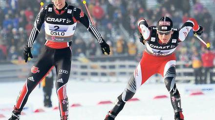 Packendes Finale. Auf den letzten Metern siegt der Österreicher Mario Stecher (rechts) vor Tino Edelmann. 