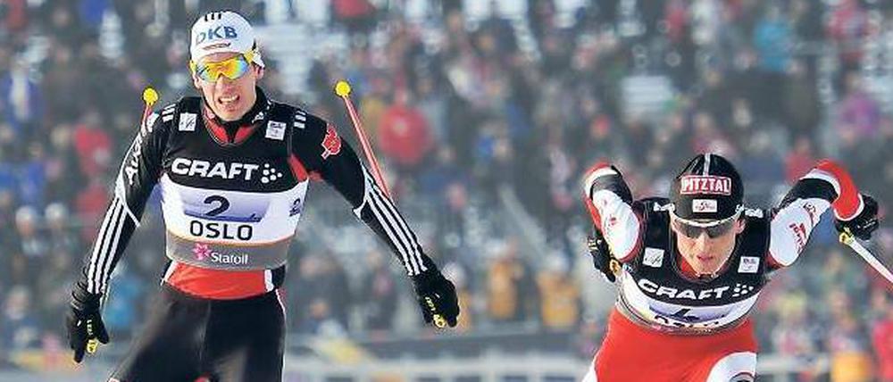Packendes Finale. Auf den letzten Metern siegt der Österreicher Mario Stecher (rechts) vor Tino Edelmann.
