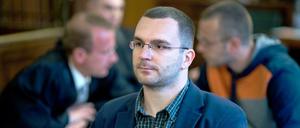 Der angeklagte NPD-Funktionär Sebastian Schmidtke beim Prozess wegen Volksverhetzung im Amtsgericht Tiergarten in Berlin.