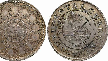 Der Silberdollar aus dem Jahr 1776. Die Münze wurde in den USA zusammen mit einem Ein-Cent-Stück aus dem Jahr 1792 für mehr als 2,8 Millionen Dollar versteigert.