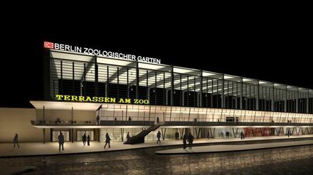 So soll der Bahnhof Zoo einmal aussehen: Gut zu erkennen sind die Terrassen am Zoo mit dem Freiluftbereich.