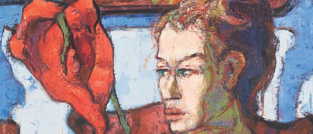 Max Kaus’ Gemälde „Sigrid mit Anthurium“ von 1975, das seine Witwe Sigrid Kaus dem Brücke-Museum geschenkt hat. 