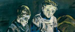 Gesichter, Gesichte. Das Plakat „Pietà“, eine Farblithografie von 1908 (links); das Ölgemälde „Proletarierkinder (Bruder und Schwester)“ von 1912 (oben) und „ Mädchen in blauem Kleid“, Tempera und Aquarell auf Papier, 1920. Abbildungen: Katalog