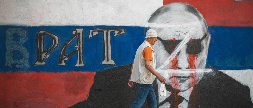 Ein pro-russisches Wandgraffito in der serbischen Hauptstadt Belgrad.