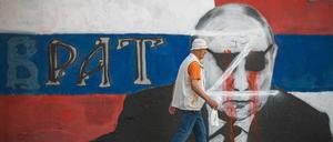 Ein pro-russisches Wandgraffito in der serbischen Hauptstadt Belgrad.
