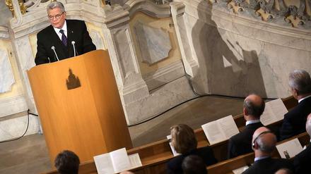Bundespräsident Joachim Gauck am Freitag in der Frauenkirche in Dresden.