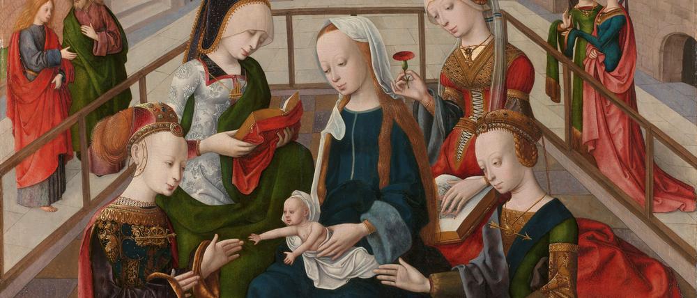 Die heilige Maria mit dem Christkind, umgeben von vier „Jungfrauen“.